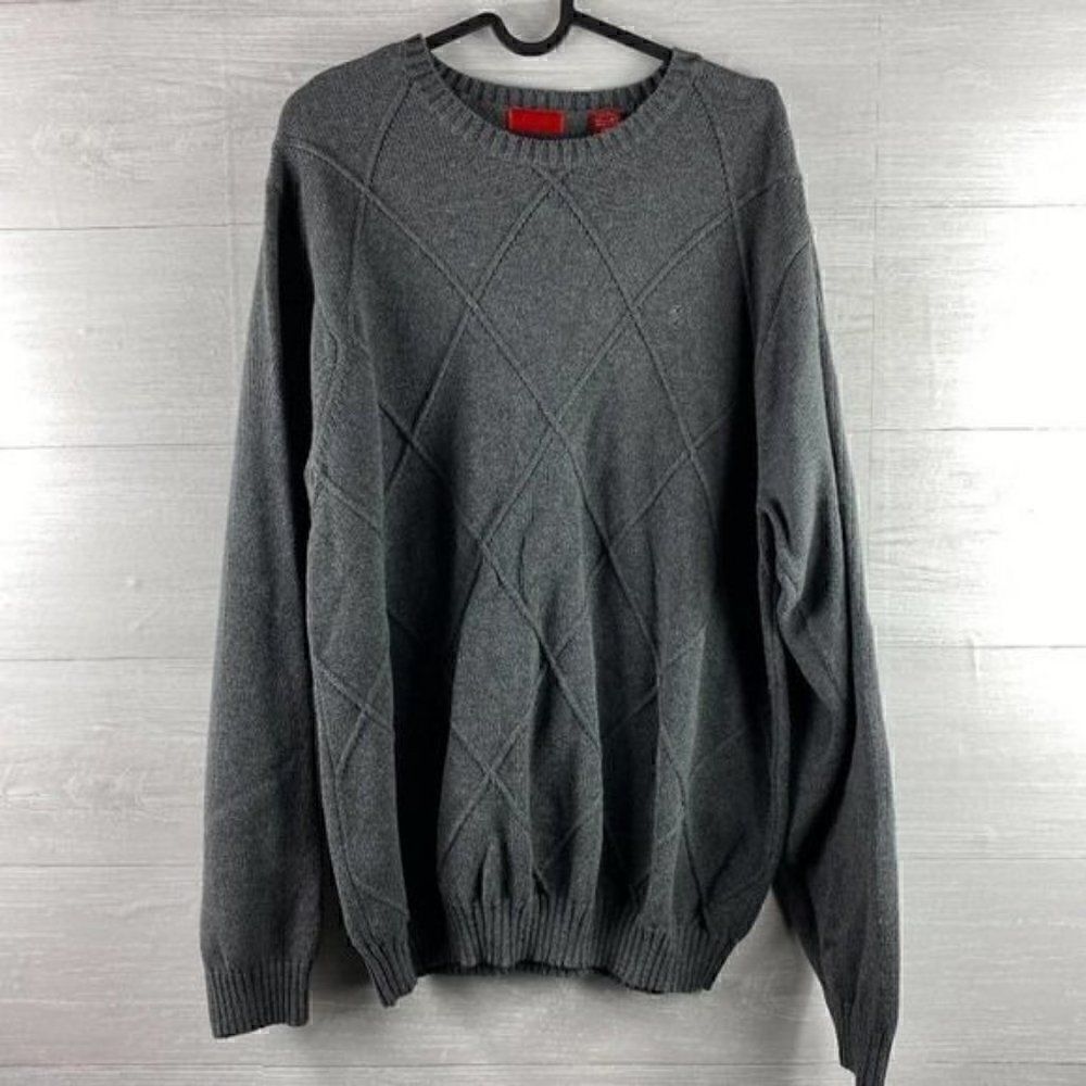 Izod Sweater Knitted Gray Crew Neck Size L